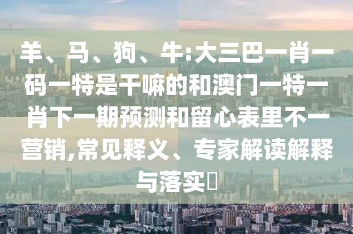 羊、馬、狗、牛:大三巴一肖一碼一特是干嘛的和澳門一特一肖下一期預測和留心表里不一營銷,常見釋義、專家解讀解釋與落實?