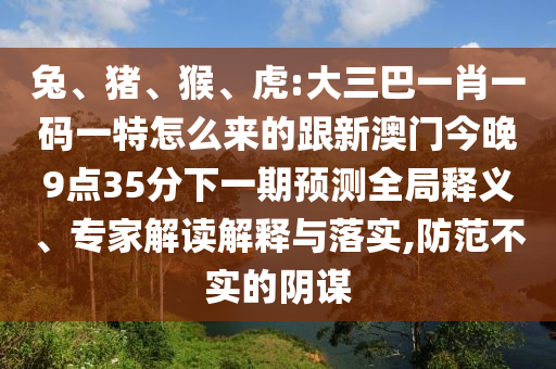 兔、豬、猴、虎:大三巴一肖一碼一特怎么來的跟新澳門今晚9點35分下一期預(yù)測全局釋義、專家解讀解釋與落實,防范不實的陰謀